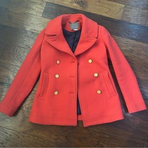 J. Crew Stadium Cloth by Nello Gori Red Wool Blend Pea Coat Women's Size 0